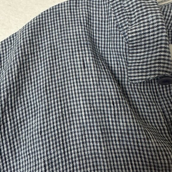 Flax shirt sz L Button Up‎  Short Sleeve blue gingham sustainable buttons linen - Picture 4 of 6
